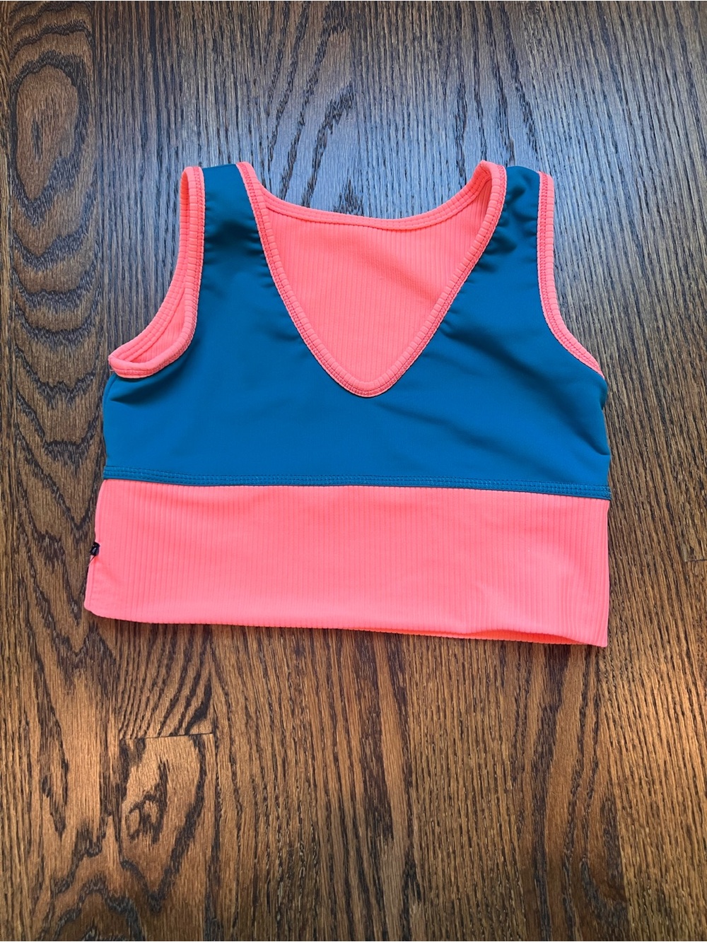 Tiger Friday Colorblock Crop Tank Top - Teal Neon Coral. Reversible. Worn 4 way